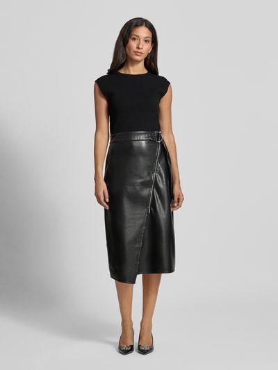 BOSS Sukienka midi taliowana ze spódnicą z imitacji skóry model ‘FLEDERI’ Czarny 4