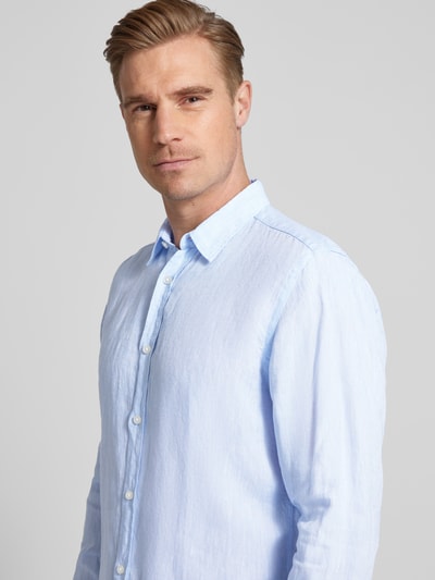 BOSS Regular fit linnen overhemd met kentkraag, model 'Liam' Bleu - 3