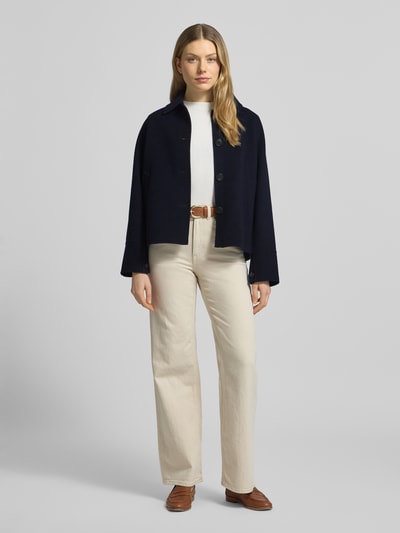 Blonde No. 8 Relaxed fit Jack van wolmix met platte kraag Donkerblauw - 1