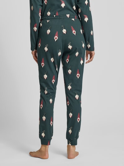 Jake*s Casual Pyjamabroek met elastische band en tunnelkoord Donkergroen - 5