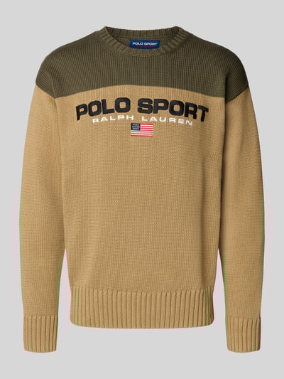 Polo Ralph Lauren Strickpullover mit Label-Stitching und Rundhalsausschnitt Khaki 2