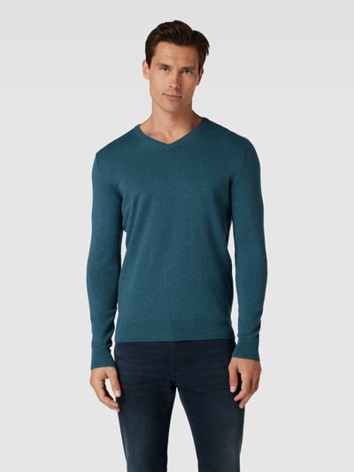 Tom Tailor Gebreide pullover met labelstitching, model 'BASIC' Petrol - 4