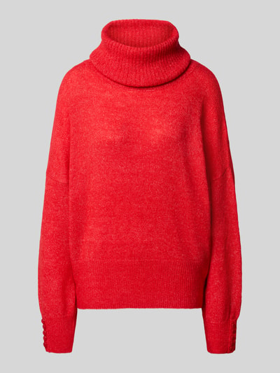 Produktfoto, Relaxed Fit Strickpullover mit Rollkragen Modell 'IHKAMARA' von ICHI in Rot, grobes Strickmuster, Damen Strickpullover, Material-Mix mit Alpaka-Anteil, elastische Abschlüsse