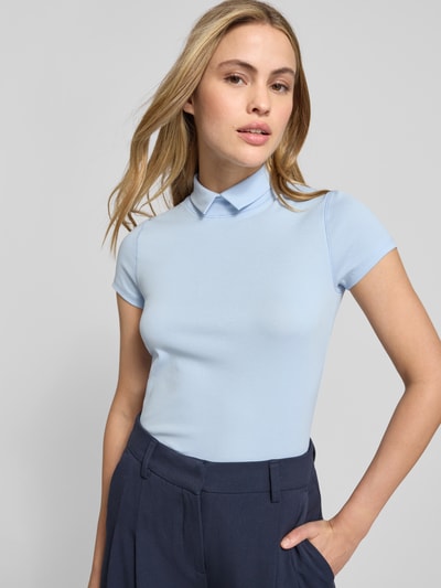 Marc Cain Slim fit T-shirt met polokraag Lichtblauw - 3