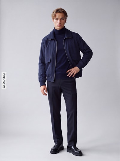 Jake*s Studio Men Bomberjacke mit Pattentaschen Modell 'MARCIN' mit Pattentaschen Marine 1