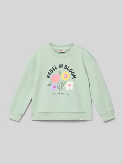 Produktfoto, Regular Fit sweatshirt aus katoenmix Model 'GRUTHALINA' van ONLY, look: effen, motiefprint, ronde hals, lange mouw, mouwboord en rompzoom geribd, sweatmateriaal voor kinderen