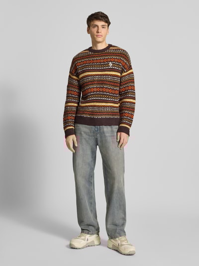 REVIEW Regular fit pullover met wol in gebreide look Donkerbruin - 1