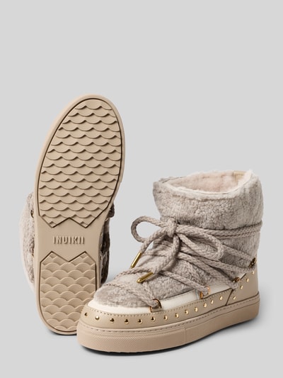 INUIKII Snowboots van leer met teddybont, model 'CURLY ROCK' Lichtgrijs - 4