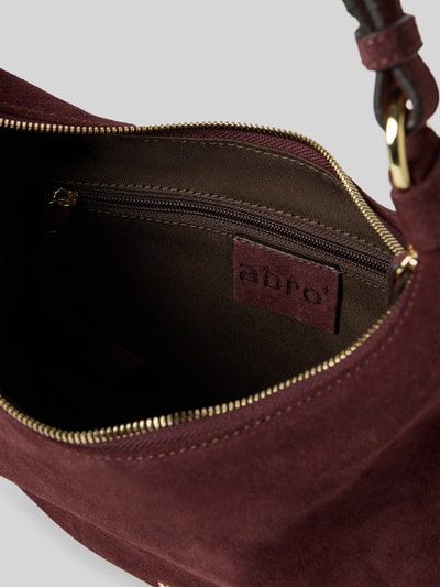 Produktfoto, Hobo Bag aus echtem Leder Modell 'NANA' von Abro in Bordeaux mit Goldreißverschluss, Label-Detail, Innenfach mit Reißverschluss, genarbte Textur, Damen Hobo Bag Hauptfach sichtbar