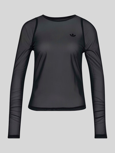Productfoto, Regular Fit Sport-Langarmshirt met logo-detail van adidas Training, zwart, mat, effen mesh met kanten patroon, ronde hals, lange mouw met rolzoom, logo-applicatie, materiaal mesh.