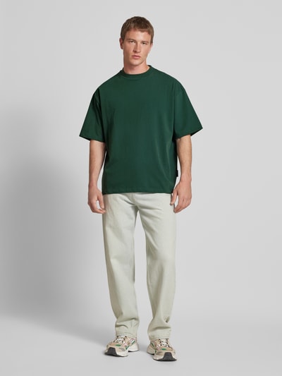 PROHIBITED Oversized T-shirt met geribde ronde hals Donkergroen - 1