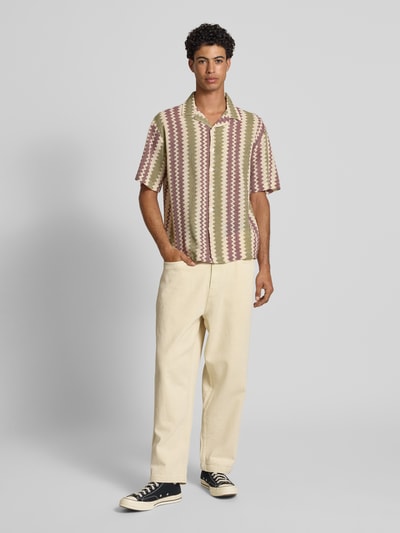 Redefined Rebel Boxy fit vrijetijdsoverhemd met ajourpatroon, model 'ZANDER' Olijfgroen - 1