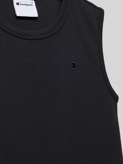 Productfoto, Regular Fit Top mit Logo-Stitching van CHAMPION, donkergrijs, katoenen mix, ronde hals, kinder top, zicht op borst en logo, textuur zichtbaar
