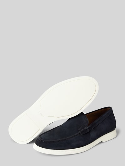 BOSS Mocassins van leer met labeldetail, model 'Noel' Marineblauw - 3