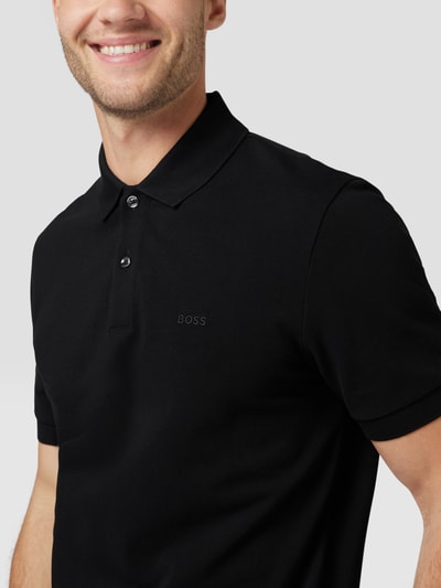 BOSS Poloshirt met labelstitching, model 'Pallas' Zwart - 3