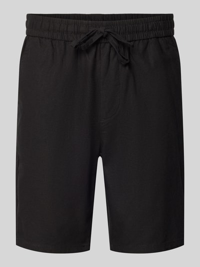 Produktfoto, Regular Fit Bermudas aus Baumwoll-Leinen-Mix Modell 'LINUS' von Only & Sons, unifarben schwarz, elastischer Bund, seitliche Taschen, Gesäßtasche.