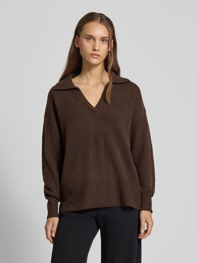 PIECES Sweter z dzianiny o kroju regular fit z dodatkiem wełny, model „MALOU” Ciemnobrązowy 4