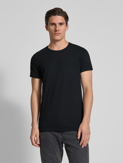 Casual Friday T-shirt met geribde ronde hals Zwart - 4
