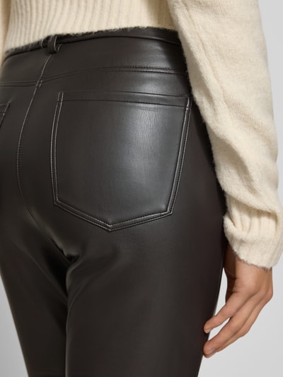 MAC Slim fit stoffen broek in leerlook, 'Vegan' Donkerbruin - 3