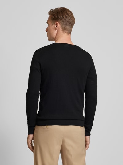 OLYMP Level Five Slim fit gebreide pullover met ribboorden Zwart - 5