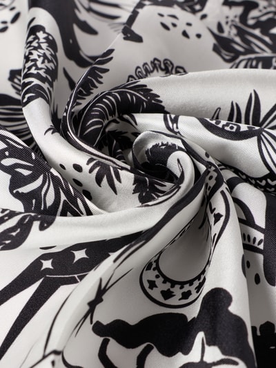 Produktfoto, Tuch aus Seide mit Allover-Print Modell 'JUNGLE' von Codello, Quadratisch, glatte glänzende Textur, Schwarz-Weiß-Kontrast, Damen, Reine Seide, Breite 52 cm, Länge 52 cm.