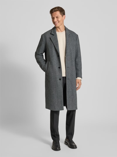 SELECTED HOMME Relaxed fit lange wollen jas met reverskraag, model 'MILOS' Antraciet - 1