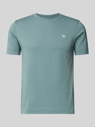 Produktfoto, T-Shirt mit Label-Stitching und Rundhalsausschnitt von Emporio Armani in Hellgrün, reine Baumwolle, Slim Fit, glatte Textur