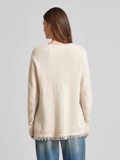 MAERZ Muenchen Wollen pullover van scheerwol met franjes Beige gemêleerd - 5