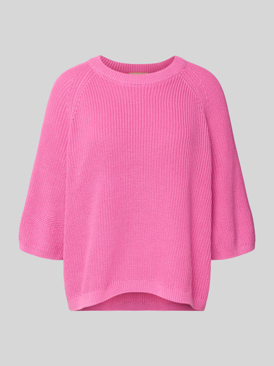 Produktfoto, Oversized Strickpullover aus reiner Baumwolle Modell 'MARGE' von JJXX in Pink mit Strick-Optik und gerippten Abschlüssen
