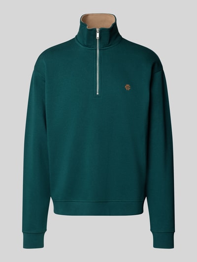 Produktfoto, Relaxed Fit Sweatshirt aus katoenmix met schipperskraag, geborduurd logo, met lange mouwen van MCNEAL, groen, ribboorden, ruglengte maat M 69 cm, mouwlengte maat M 65 cm