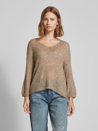 Fransa Gebreide pullover met V-hals, model 'sissel' Taupe - 4