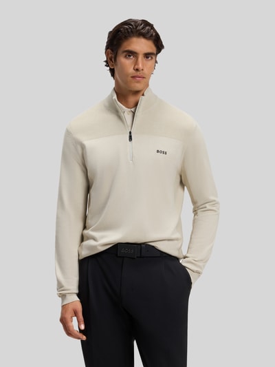 BOSS Green Sweter o kroju regular fit z dodatkiem żywej wełny model 'KN_Momentum-X QZ' Piaskowy 4