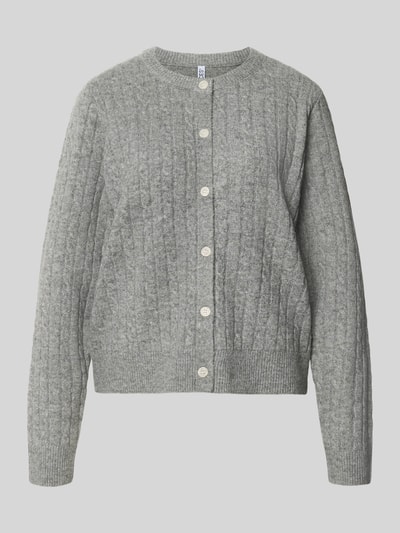 Produktfoto, grau melierte Regular Fit Strickjacke mit Woll-Anteil Modell 'SILLY' von PIECES, Damen Strickjacke, gerippte Bündchen