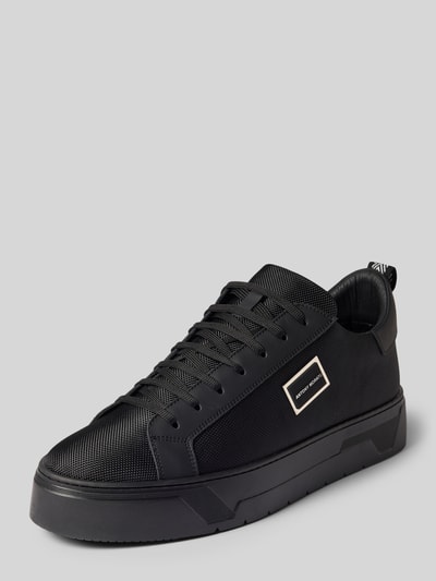 Produktfoto, Sneaker aus Leder-Mix mit Logo-Detail von Antony Morato, schwarze Farbe, abgerundete Passform, Struktur mit Schnürverschluss, Absatzhöhe 4 cm, Schafthöhe 8 cm, Schaftweite 12 cm