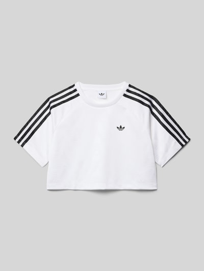Produktfoto, Boxy Fit T-Shirt mit Kontrststreifen von adidas Originals in Optik: Unifarben, Passform: Boxy-Fit, Länge: Cropped, Logo-Print, Kontraststreifen, Rundhals, Kurzarm, glatte Textur