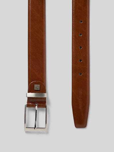 Produktfoto, Gürtel mit Label-Detail von Pierre Cardin z brązowej skóry naturalnej, klasyczna klamra, szerokość 125 cm