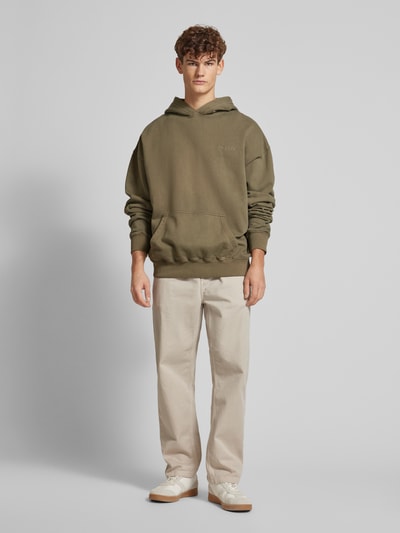 Pegador Oversized Hoodie mit Label-Stitching Oliv 1