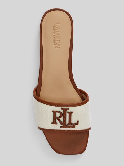 Produktfoto, Slipper aus echtem Leder von Lauren Ralph Lauren in Two Tone Optik mit quadratischer Schuhspitze, glatter Sohle, Logo-Applikation.