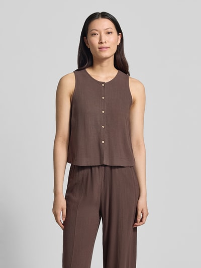 Jake*s Casual Blouse van viscosemix met knoopsluiting Donkerbruin - 4