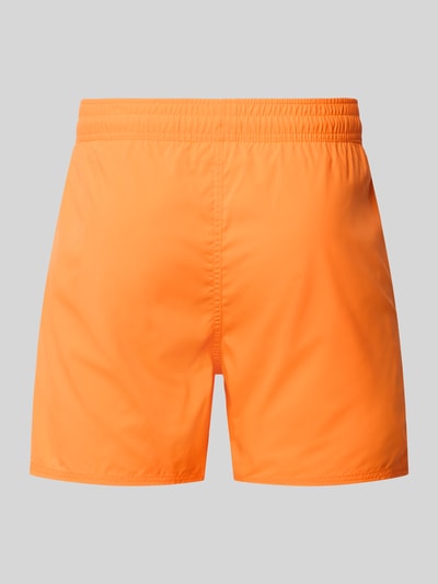 Produktfoto, leuchtend orange Straight Fit Badeshorts mit Tunnelzug von FIRE + ICE, elastischer Bund, Eingrifftaschen, glatte Textur