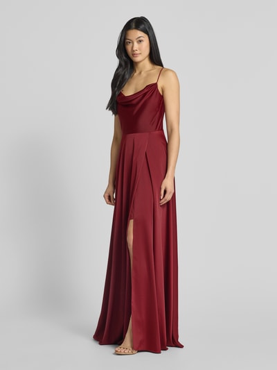 Jake*s Cocktail Maxikleid aus Satin mit Wasserfall-Ausschnitt Bordeaux 1