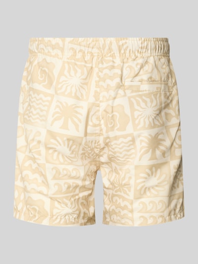 Produktfoto, Badehose mit Allover-Muster Modell 'PRINT' von Only & Sons in Beige mit elastischem Bund, Tunnelzug und aufgesetzten Taschen.