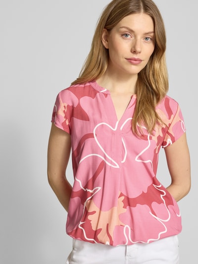 Tom Tailor Loose Fit Kurzarmbluse aus reiner Viskose mit Tunikakragen Pink 3