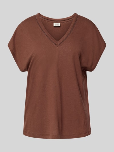 Scotch & Soda Leinen-T-Shirt mit V-Ausschnitt Mittelbraun 2