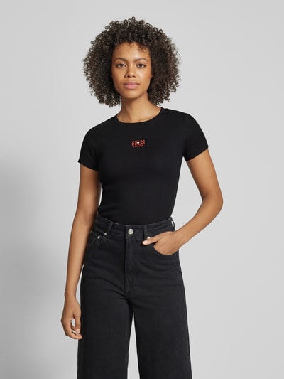 Guess Jeans Slim fit T-shirt met labelstitching Zwart - 4