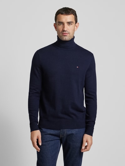 Tommy Hilfiger Rollkragenpullover mit Logo-Stitching Modell 'PIMA' Marine 4