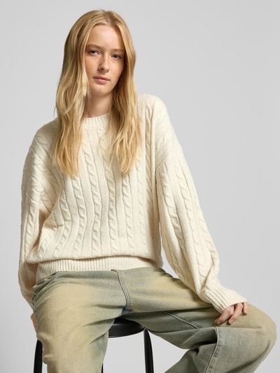 Review Strickpullover mit Zopfmuster Offwhite Melange 3