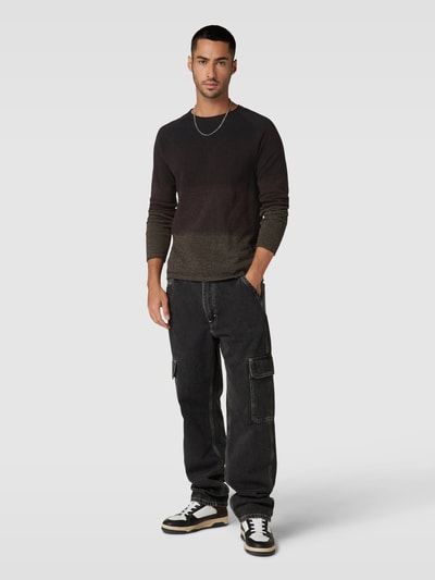 Jack & Jones Gebreide pullover met labelpatch, model 'HILL' Donkerbruin gemêleerd - 1