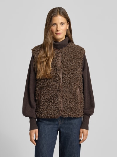 LOLLYS LAUNDRY Gilet van teddybont met steekzakken, model 'Vada' Chocoladebruin - 4