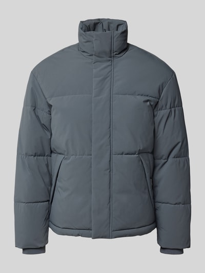 Produktfoto, Herren Steppjacke mit verdecktem Reißverschluss Modell 'SOHO' von JACK & JONES in Grau, Stehkragen, Regular Fit, glatte Textur